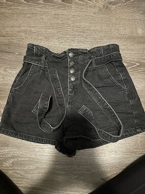 American Eagle Outfitters High-Waist Black Paperbag Shorts